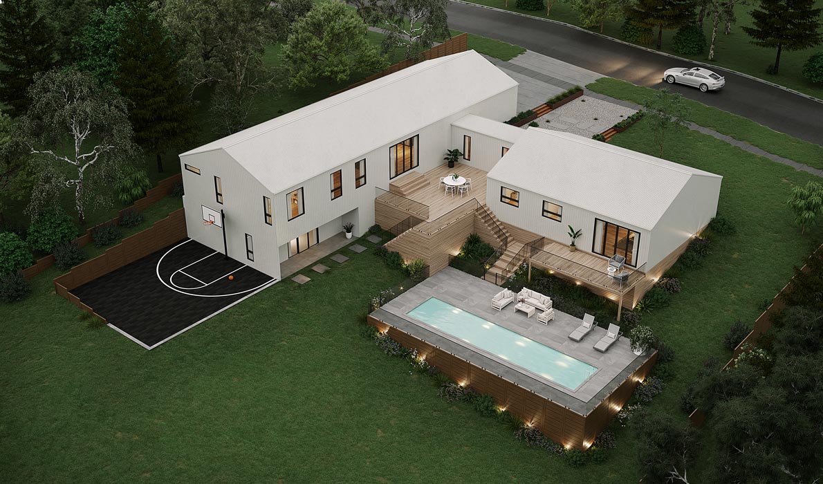 Rivergum Drive - aerial render of house